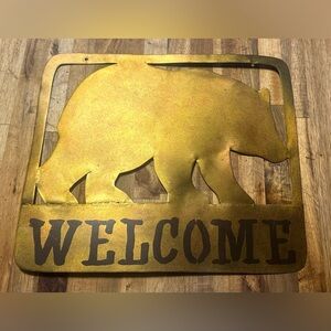 Bear Welcome Sign in gold metal